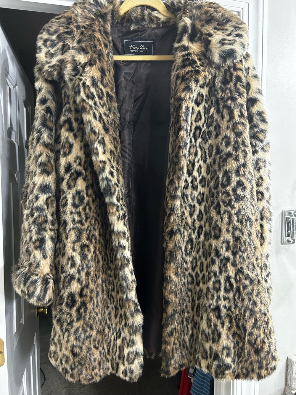 Terry Lewis Classic Luxuries Leopard Faux-Fur Pea Coat - Brown & Black